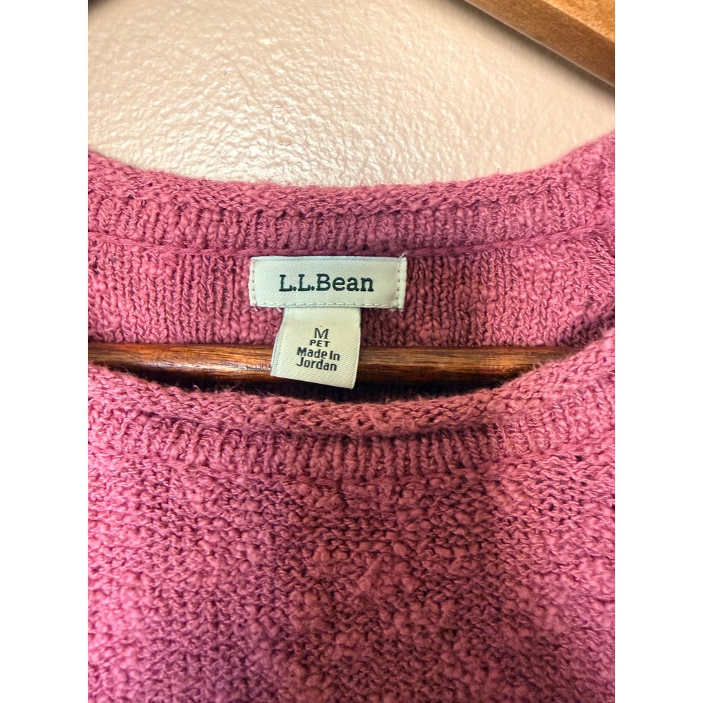 LL Bean Womens Size M Petite Pink Textured Knit Crewneck Raglan Pullover Sweater - Picture 2 of 7